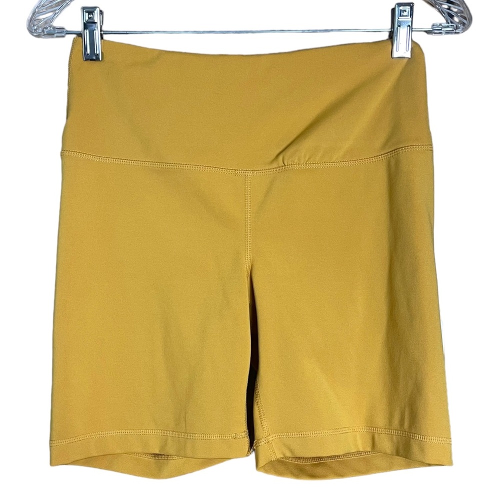 YOGALICIOUS LUX M yellow gold athletic shorts performance yoga workout jogging
